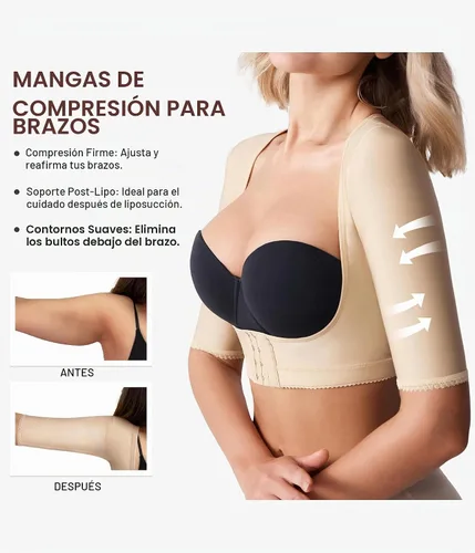 Vista 5 de BRABIC Tops Moldeadores para Mujeres Postcirugía con Manga de Compresión para Moldeador de Brazos Beige