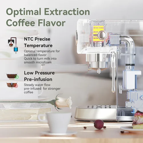 Vista 6 de Gevi Cafeteras comerciales para café expreso, máquina profesional de café con espumador de leche, máquinas de café expresso de acero inoxidable