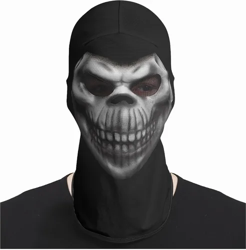 Vista 10 de Obacle Máscara de calavera para Halloween, fantasma, máscara de cara completa, pasamontañas aterradoras, disfraz de cosplay Cara de bandera
