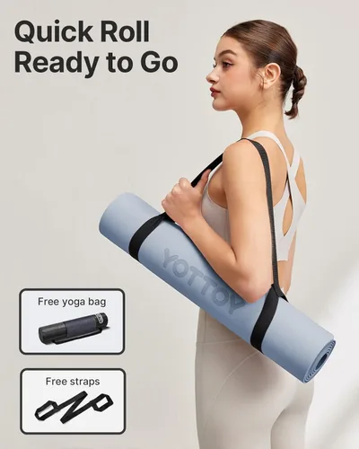 Vista 6 de Esterilla de yoga, esterilla de ejercicios antideslizante de TPE (1/4 pulgada) para pilates, fitness y entrenamientos a pie descalzo, esterilla