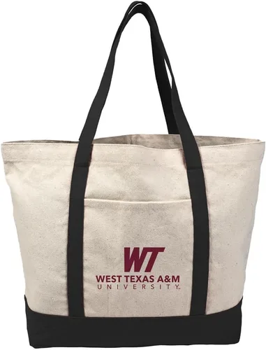 Vista 72 de Campus Lab Bolsa de lona con logotipo primario colegiado con bolsillo externo, bolsa de hombro reutilizable para ir de compras, playa Águilas A&m