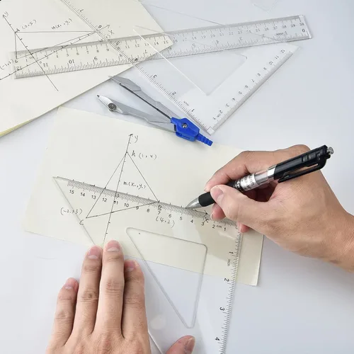Vista 5 de Coopay Juego de reglas de plástico para herramientas de geometría matemática de 12 pulgadas, incluye regla recta, regla triangular, transportador