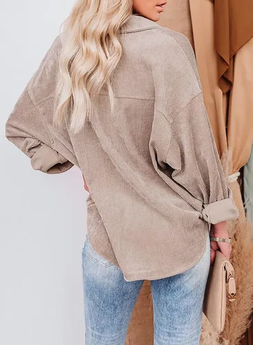 Vista 3 de Sidefeel - Camisa de pana holgada con manga larga y botones para mujer