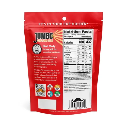 Vista 3 de Jumbo Sunflower Seeds Paquete de muestras - Original, rancho, pimienta, barbacoa, chipotle (10 bolsas)