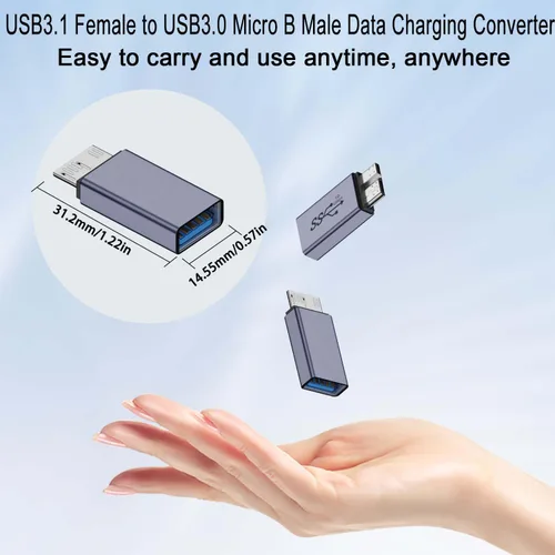 Vista 5 de QIANRENON Adaptador de disco duro externo USB A hembra a USB 3.0 Micro B macho de 10 Gbps USB 3.1 a Micro B convertidor de carga de datos