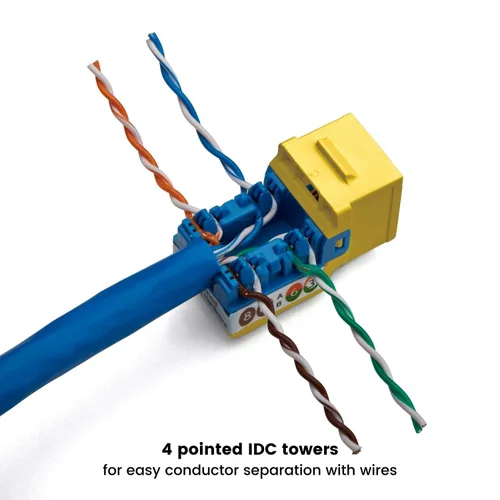Vista 13 de TRUE CABLE Conector Keystone Cat5e, sin blindaje (UTP), perforado de 90 grados, PoE++ (4PPoE) 100W, certificación UL, verificado ETL, certificado