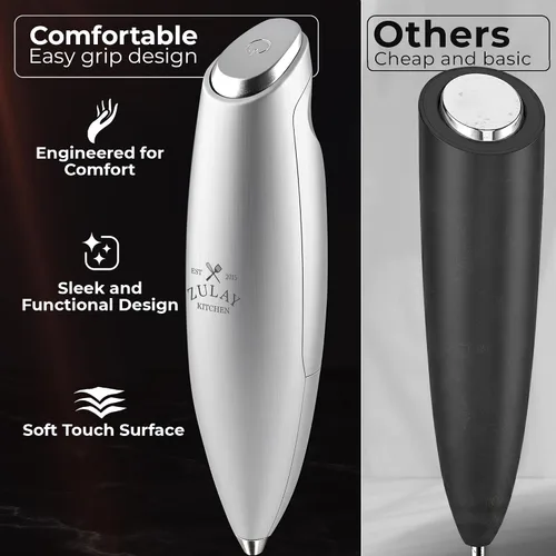 Vista 177 de Zulay Milk Boss Espumador de leche potente manual, hace espuma para latte, batidor para mezclar bebidas, café, miniespumador para capuchino, frappé