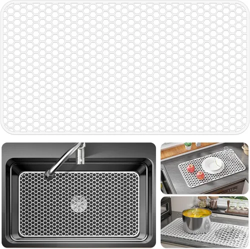 Vista 14 de Bestjing Paquete de 2 protectores de silicona para fregadero de cocina, accesorio de rejilla de cocina de 12 x 11 pulgadas, tapete antideslizante