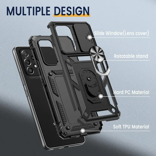 Vista 3 de Goton Funda compatible con Samsung Galaxy A53 5G con cubierta de cámara y anillo de soporte con protector de pantalla de vidrio templado, grado
