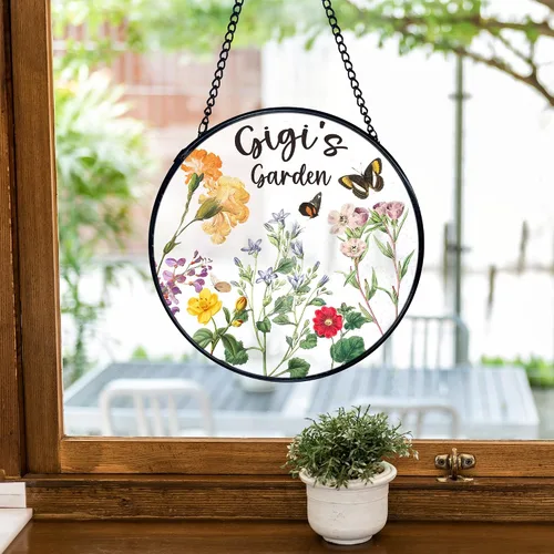 Vista 2 de TNUW Gigi Regalos Vidrieras para Colgar en Ventana, Mejores Regalos para Abuelas de Nietos Atrapasoles para Ventana Interior Vidrio Redondo Arte