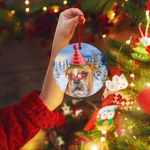 Vista 6 de Adorno de Navidad para perro, Bulldog inglés, adorno colgante de bulldog para árbol de Navidad, adorno de Bulldog para la primera Navidad