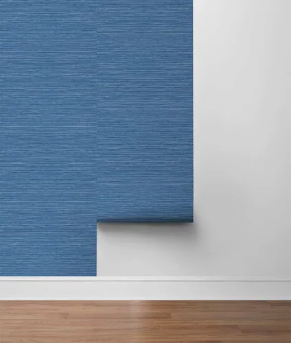 Vista 8 de Lillian August Luxe Haven - Papel tapiz de sisal sintético para despegar y pegar (azul costero)