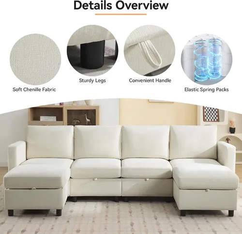 Vista 6 de WUTUTUEE Sofá biplaza modular de 58 pulgadas, sofá biplaza moderno de 2 plazas con almacenamiento, sofá modular de felpilla para sala de estar, Beige