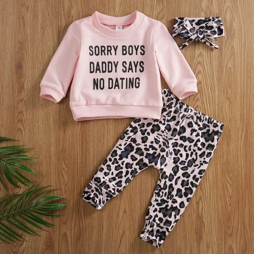 Vista 3 de Madjtlqy Conjunto de ropa para bebé recién nacido, camiseta estampada con estampado de leopardo y diadema