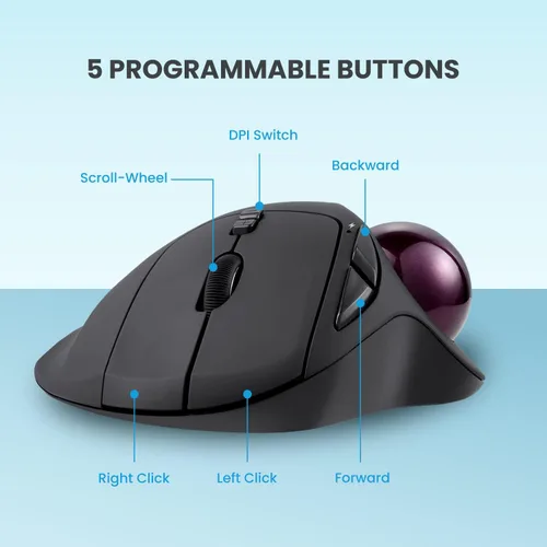 Vista 6 de Perixx 11568 Perimice-717 - Ratón inalámbrico de Trackball, Trackball integrado de 1.34 pulgadas con función de señalización, 5 botones