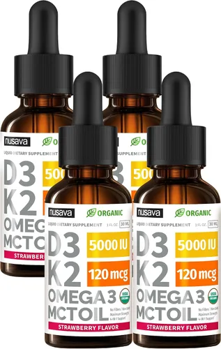 Vista 12 de Paquete de 2 gotas orgánicas de vitamina D3 K2 con aceite MCT y Omega 3 - Vitamina líquida D3 5000 UI - Suplemento de vitamina K2 D3 - Gotas