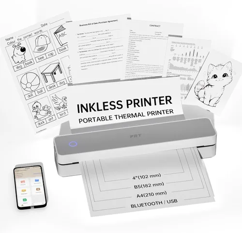 Vista 9 de PRT Impresora portátil inalámbrica para viajes, impresora térmica sin tinta para uso doméstico, viene con funda de transporte y 200 hojas de papel