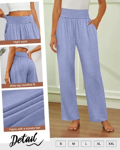 Vista 5 de Neer - Conjunto de 3 pantalones de yoga de pierna ancha para mujer - Pantalones deportivos cómodos, holgados, de cintura alta y casuales
