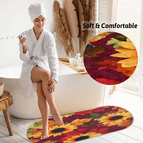 Vista 4 de cfpolar Fall Maples Sunflower Bathroom Rugs Non-Slip Bath Rug Microfiber Bath Mat Absorbent Kitchen Mats and Rugs Machine Washable Oval Plush Floor