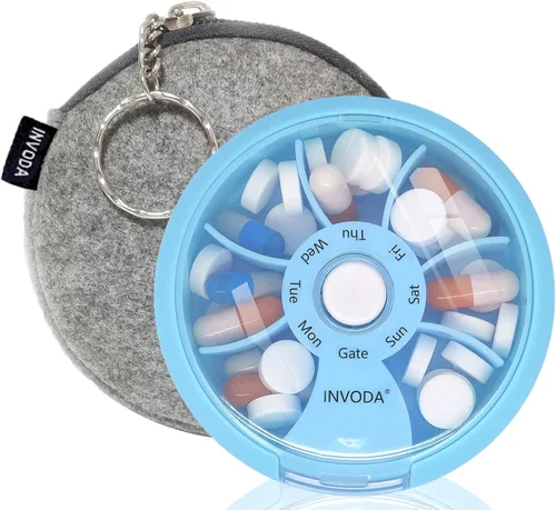 Vista 22 de 12 PIEZAS INVODA - Organizador semanal de pastillas con 7 compartimentos, pastillero giratorio para medicación diaria y vitaminas - Estuche portátil
