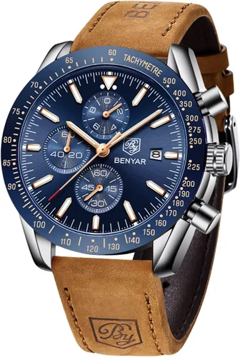 Vista 19 de BENYAR Reloj analógico de cuarzo cronógrafo impermeable luminoso de diseñador para hombre, reloj de pulsera para hombre, para negocios, trabajo