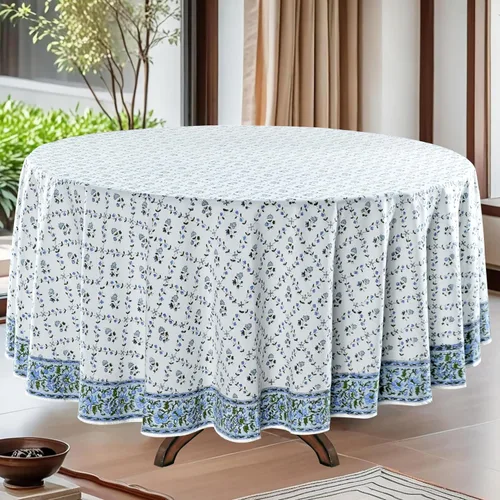 Vista 20 de Mantel redondo con estampado de bloque a mano, 100% algodón, reutilizable, turquesa, verde musgo, 90 pulgadas, mantel decorativo para uso diario