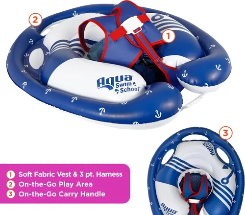 Vista 2 de SwimSchool Freestyle - Flotador de piscina para bebé con múltiples posiciones, asiento de seguridad ajustable, natación libre, doble cámara de aire