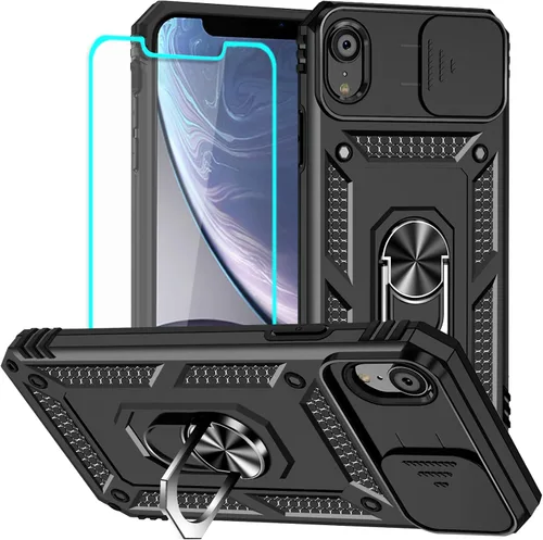 Vista 23 de HNHYGETE Funda para iPhone 12 Pro Max con protector de pantalla: [grado militar de 20 pies probada en caídas] Funda protectora para cámara Negro