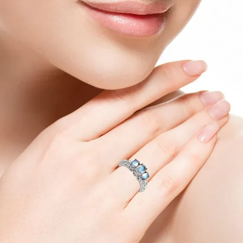 Vista 4 de Shop LC 3 anillos de piedra natal para mujer, anillos de piedras preciosas, anillos de plata de ley 925 para mujer, chapados en platino, joyería