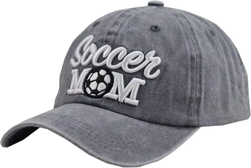 Vista 2 de MANMESH HATT Gorra de béisbol para mamá de fútbol desgastada, ajustable lavado bordado para el sol para mamá