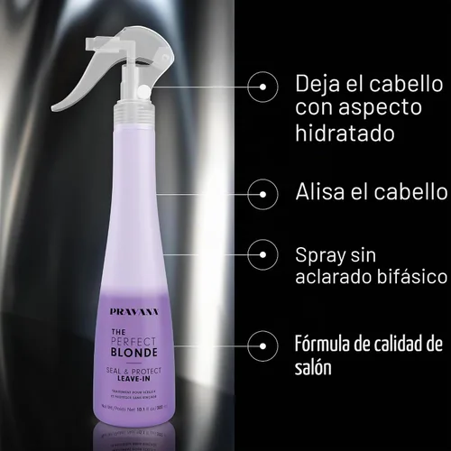 Vista 3 de Pravana The Perfect Blonde Seal & Protect Leave-In Conditioner Spray Treatment Detangler Neutralizes Brassy, Yellow Tones For Color Treated Hair