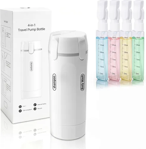 Vista 8 de Botella dispensadora de viaje 4 en 1, Paquete de 2 verde y blanco