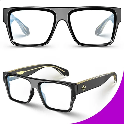 Vista 4 de VISOONE Square TR90 Non-Prescription UV400 Anti-Glare Computer Glasses Negro
