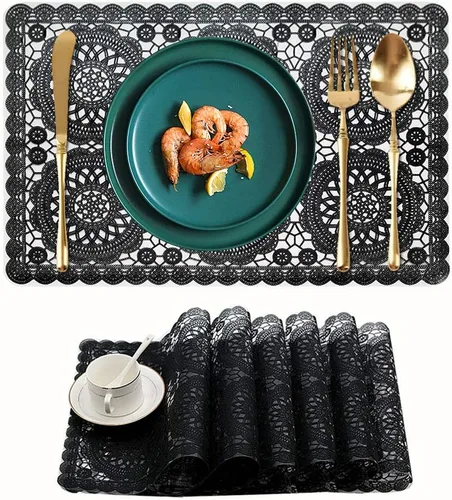Vista 10 de juego de 6 manteles individuales impermeables para mesa de comedor, lavables con un paño