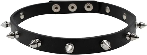 Vista 2 de Pulsera con tachuelas de cuero Gargantilla Punk Spike Rivet Cuff Metal Negro Pulsera