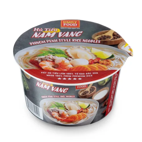Vista 2 de SIMPLY FOOD Fideos instantáneos de arroz Phnom Penh (H Tiếu Nam Vang) – 9 tazones/2.65 oz cada uno – Deliciosos, finos, planos, fideos de arroz