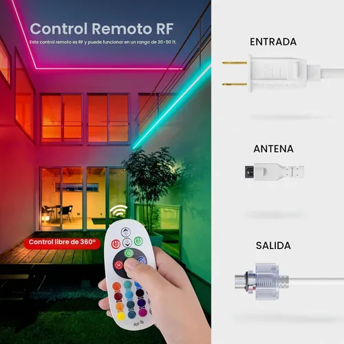 Vista 3 de Shine Decor Controlador con control remoto, fuente de alimentación conectable macho-hembra para luces LED RGB de neón de 0.394 in de ancho x 0.787