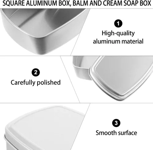 Vista 6 de Caja de aluminio cuadrada de 2 piezas de cosméticos Contenedor de almacenamiento de aluminio Contenedor de almacenamiento cuadrado