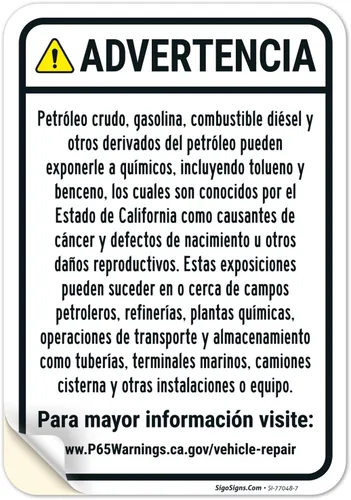 Vista 9 de Señal español de advertencia para petróleo crudo, gasolina, combustible diésel, otros productos petrolíferos, 10 x 7 pulgadas, aluminio 040 libre