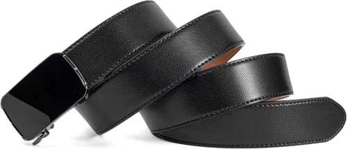 Vista 3 de Clubbelts Cinturón de cuero con trinquete para hombre con hebilla automática, negroblancomarrón, 1 38 de ancho, cinturón de vestir ajustable