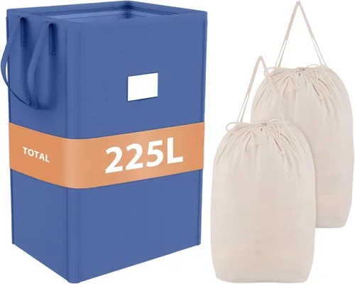 Vista 9 de MCleanPin - Cesta grande y plegable para la ropa con 2 bolsas de lavandería desmontables y tarjeta de clasificación, duradera, para ropa de cama