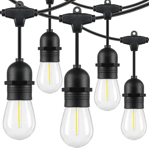 Vista 9 de Cadena de luces para exteriores de 96 pies (48 x 2), luz de patio de alambre blanco resistente de grado comercial con bombillas LED S14 Blanco-2700K