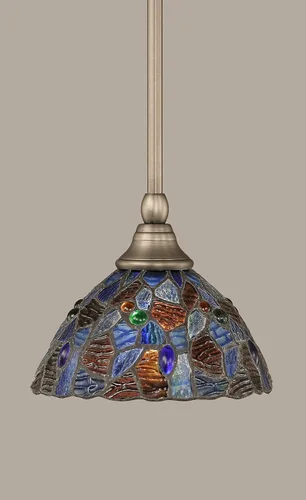 Vista 226 de Toltec Lighting Tallo Colgado Mini colgante, acabado de cobre negro, 3.5" cuadrado humo burbuja vidrio