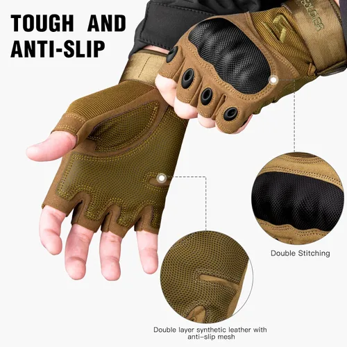 Vista 3 de FREE SOLDIER Outdoor Gloves for Men, Fingerless Motorcycle Gloves for Cycling Hiking Camping Climbing, Airsoft Gloves for Paintball