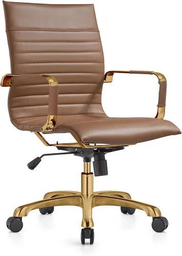 Vista 26 de LeisureMod Harris Silla de oficina con almohadilla suave, silla ejecutiva de piel sintética con base de acero dorado, altura ajustable, bloqueo