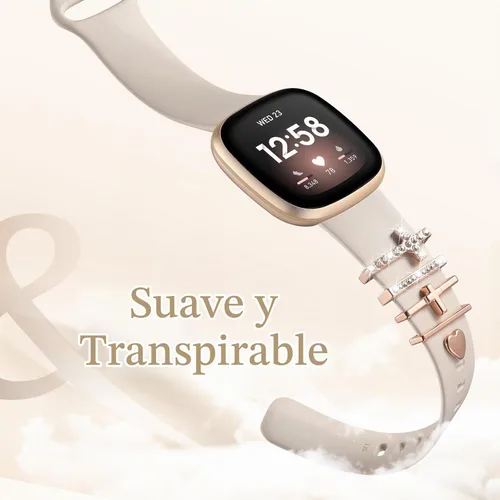 Vista 2 de Ouwegaga Compatible con Fitbit Versa 4 Bandas para Mujer/Sense 2/Sense/Versa 3 Bandas, Correa Deportiva de Silicona Suave con 5 Piezas de Anillos
