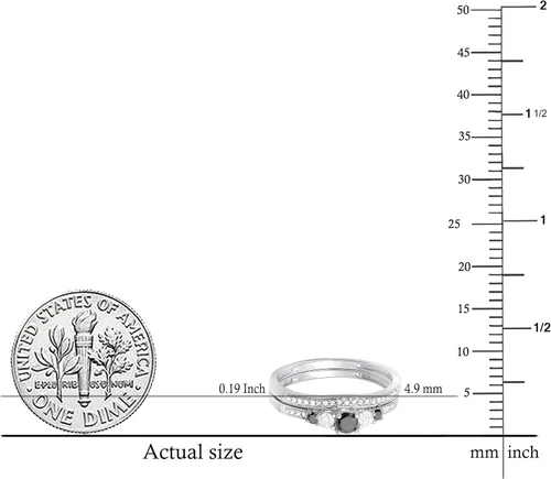 Vista 5 de Dazzlingrock Collection Juego de anillos de compromiso de oro blanco y negro de 10 quilates con diamantes redondos de 0,45 quilates (quilates)