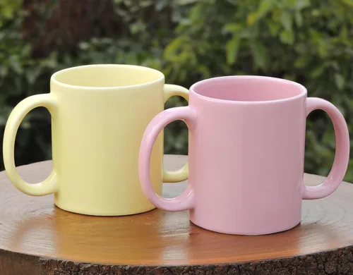 Vista 2 de HealthGoodsIn Juego de 2 tazas de doble asa (taza de doble agarre) para una sujeción segura, 11.83 onzas líquidas (color pastel)
