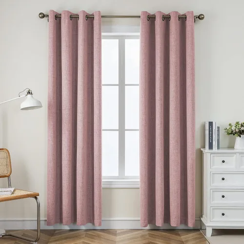 Vista 19 de CUCRAF Juego de 2 paneles de cortinas 100% opacas de 54 pulgadas de largo, cortinas texturizadas de lino para oscurecer la habitación, con ojales