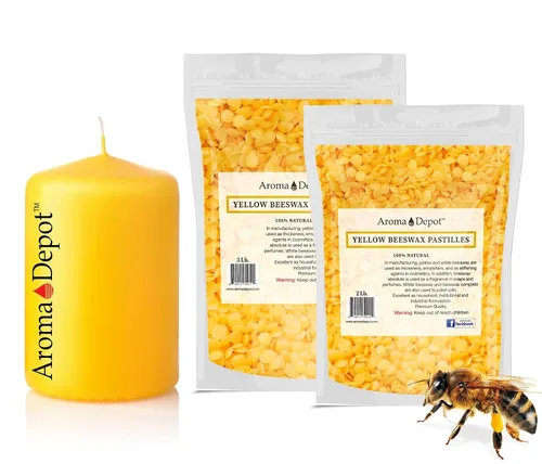 Vista 3 de Aroma Depot Pellets de cera de abeja amarilla de 4 onzas, 100% cera de abejas pura natural, 3 filtradas, ideal para piel, cara y cuerpo, ideal